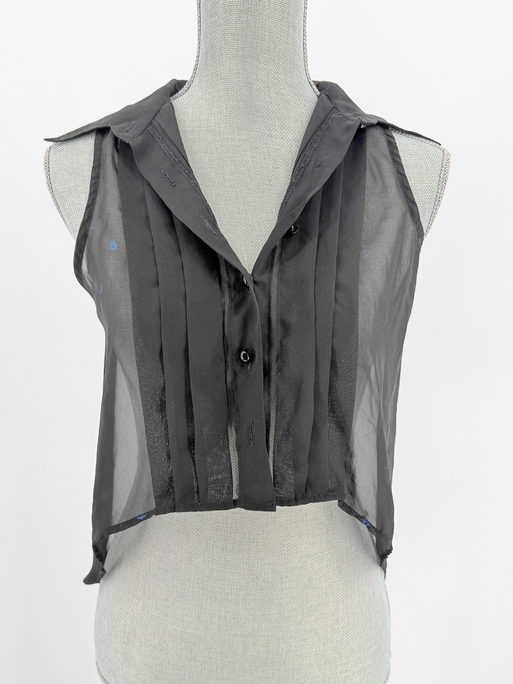 Y2K Rebellious One Sheer Black Sleeveless Pleated Crop Top small mall-goth moody